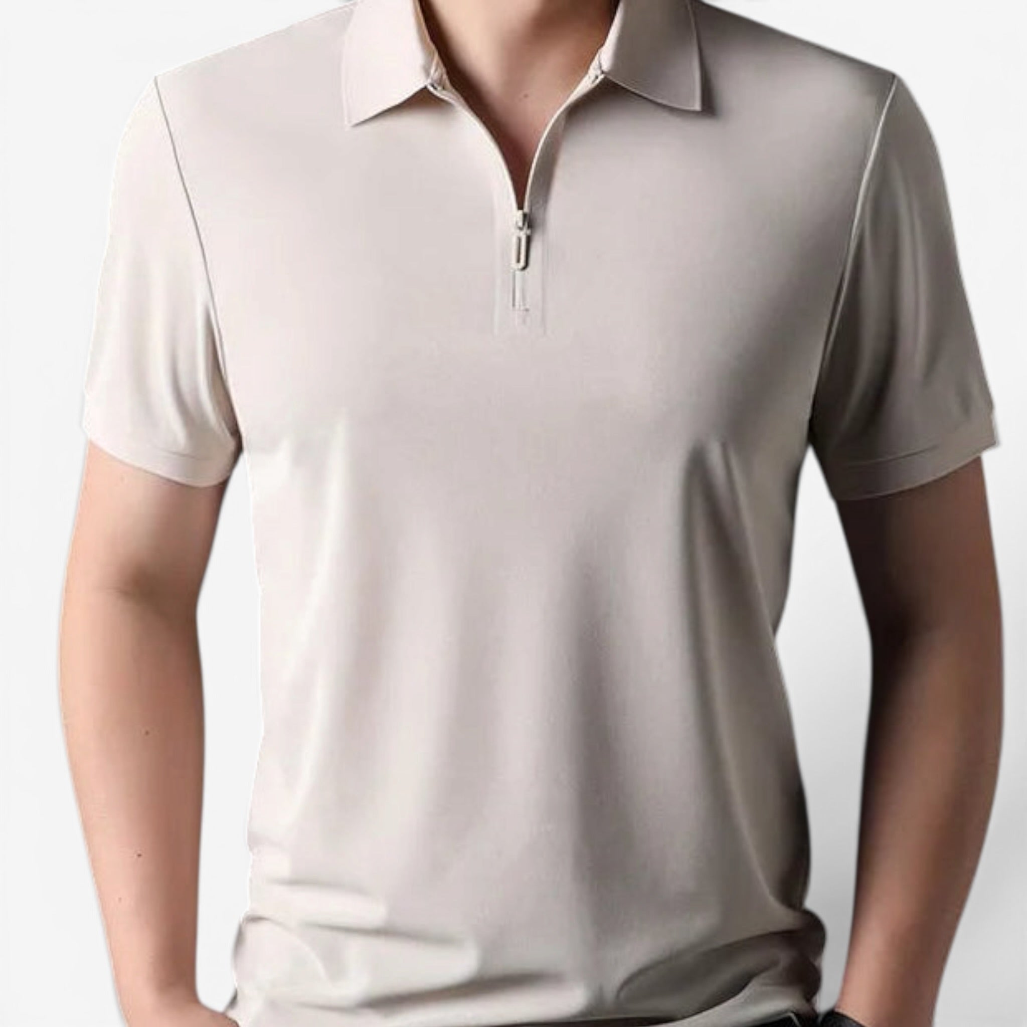 Quarter zip short sleeve polo in beige, mint, white & navy
