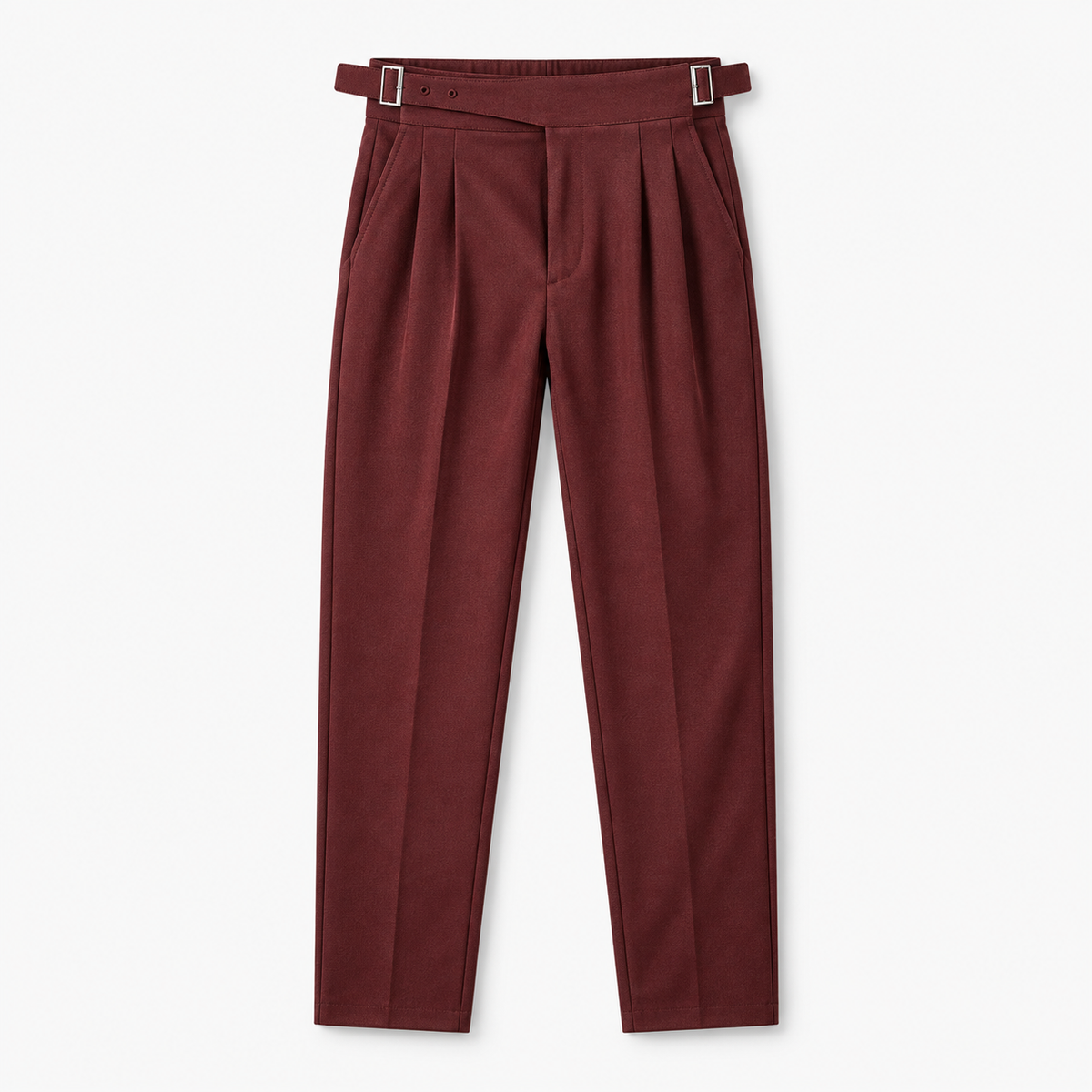 Men's High-Rise Pleated Trousers with Side Adjusters — Burgundy, product cover