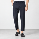 Men's Stretch Dress Pants in Two Lengths — Navy Blue (Ankle Length), worn by a model