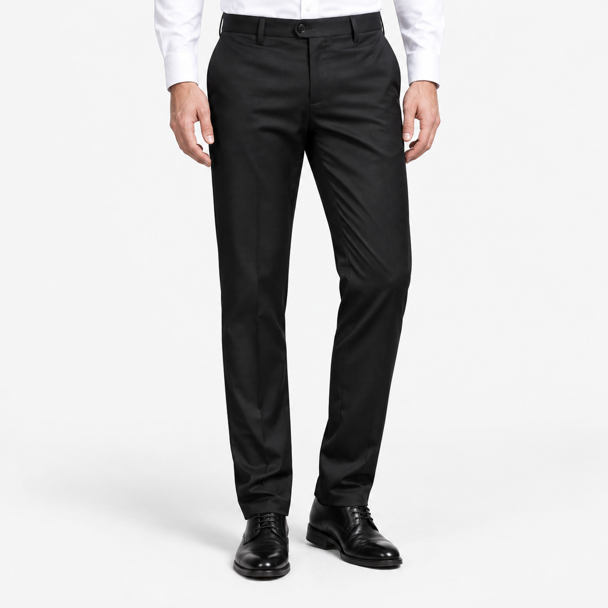 Men's Woven Stretch Straight-Leg Dress Pants — Black, worn by a model