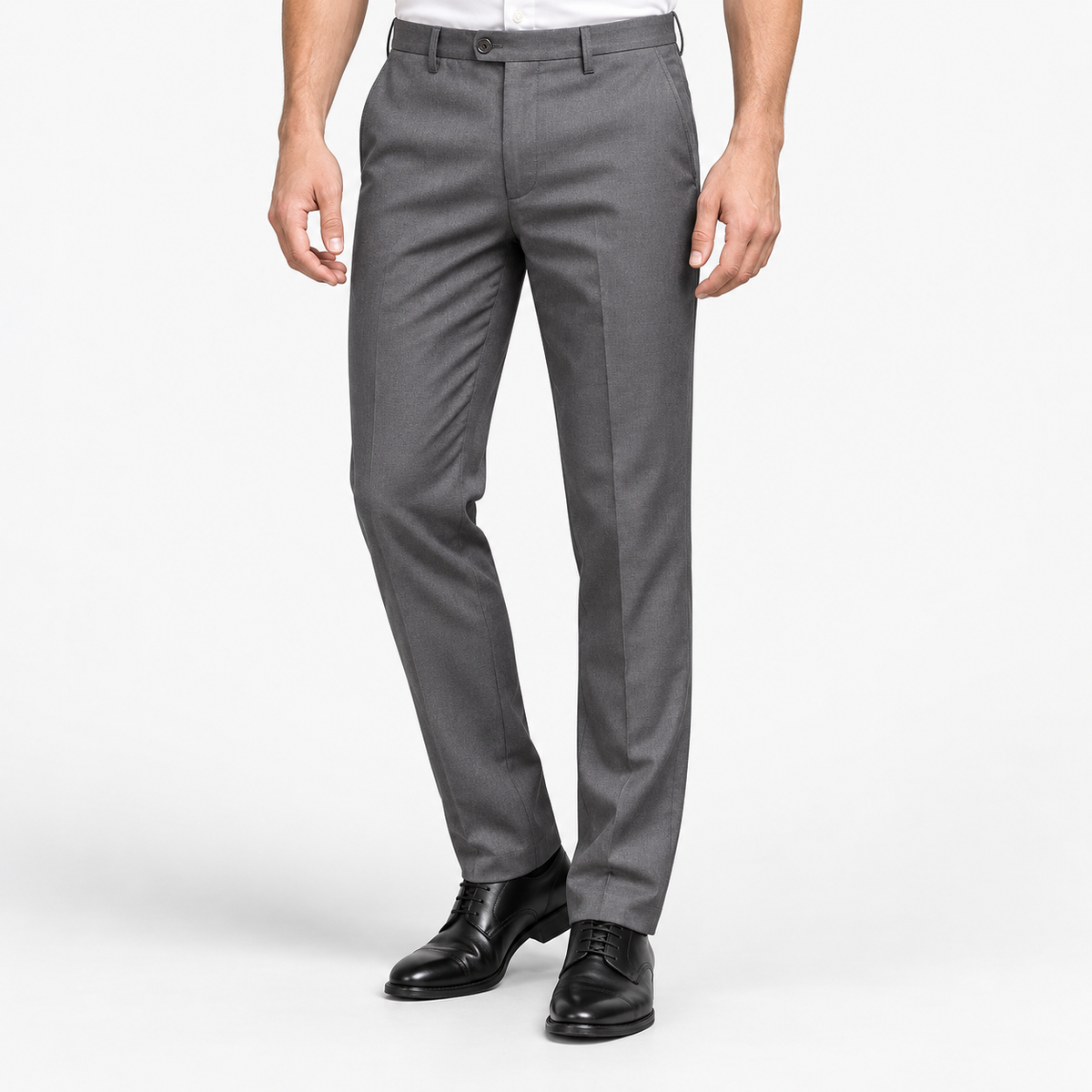Men's Woven Stretch Straight-Leg Dress Pants — Gray, worn by a model