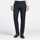 Men's Classic Flat-Front Suit Trousers — Dark Blue, worn by a model