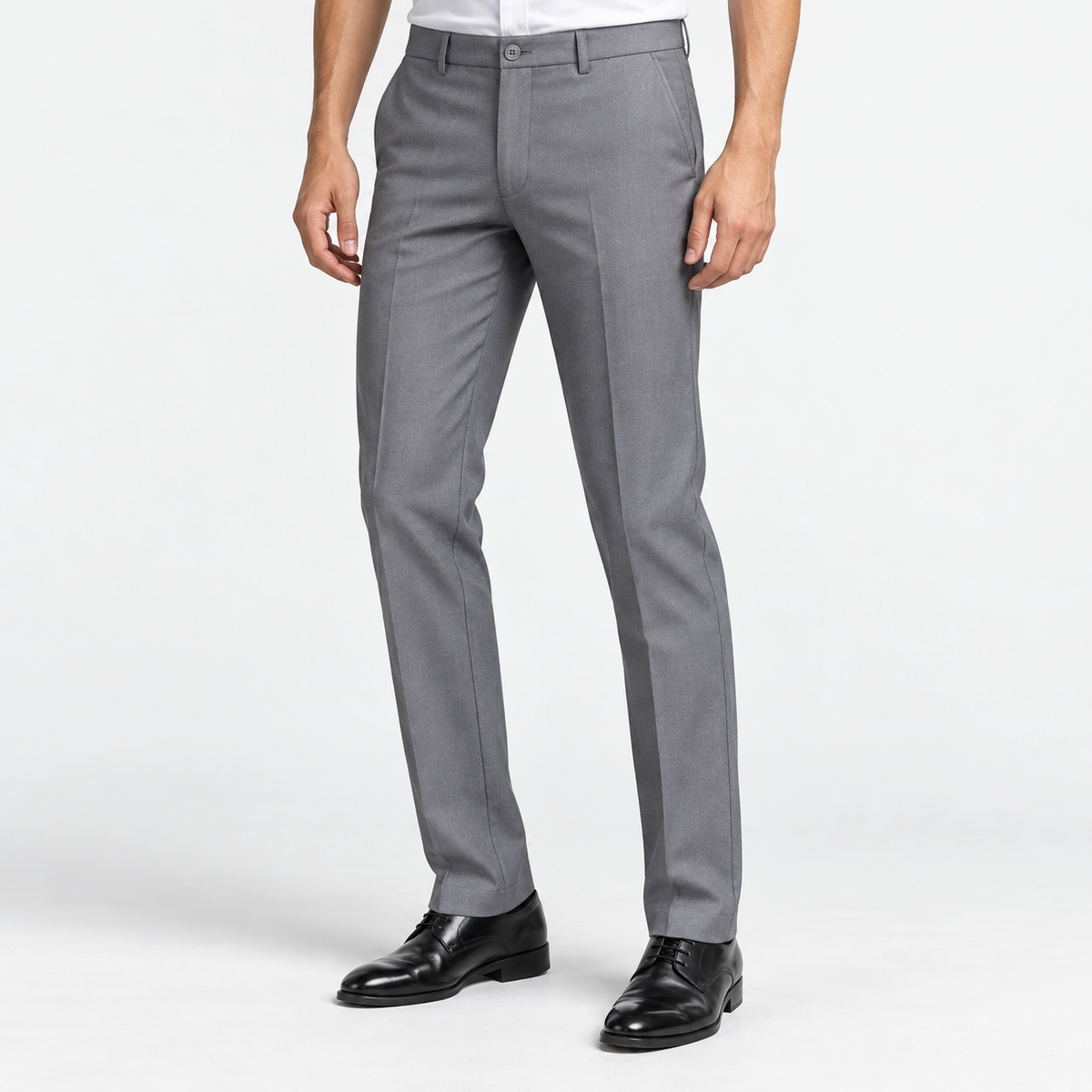 Men's Classic Flat-Front Suit Trousers — Gray, worn by a model