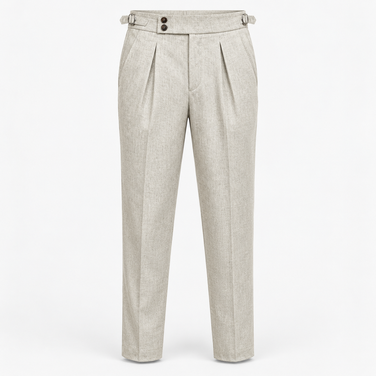 Men's Linen-Blend Pleated Trousers with Side Tabs — Ivory, product cover