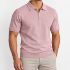 Men's Lyocell Short-Sleeve Half-Zip Polo — Dusty Pink, worn by a model