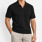 Men's Lyocell Open-Collar Short-Sleeve Polo — Black, worn by a model