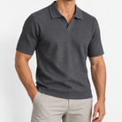 Men's Lyocell Open-Collar Short-Sleeve Polo — Charcoal, worn by a model