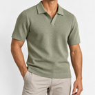 Men's Lyocell Open-Collar Short-Sleeve Polo — Sage Green, worn by a model