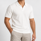 Men's Lyocell Open-Collar Short-Sleeve Polo — White, worn by a model