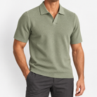 Men's Fine-Knit Lyocell Johnny-Collar Polo — Sage Green, worn by a model