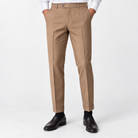 Men's Slim Ankle-Length Stretch Dress Trousers — Camel, worn by a model