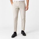 Men's Slim Ankle-Length Stretch Dress Trousers — Light Beige, worn by a model