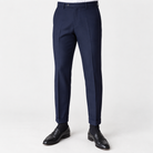 Men's Slim Ankle-Length Stretch Dress Trousers — Navy Blue, worn by a model