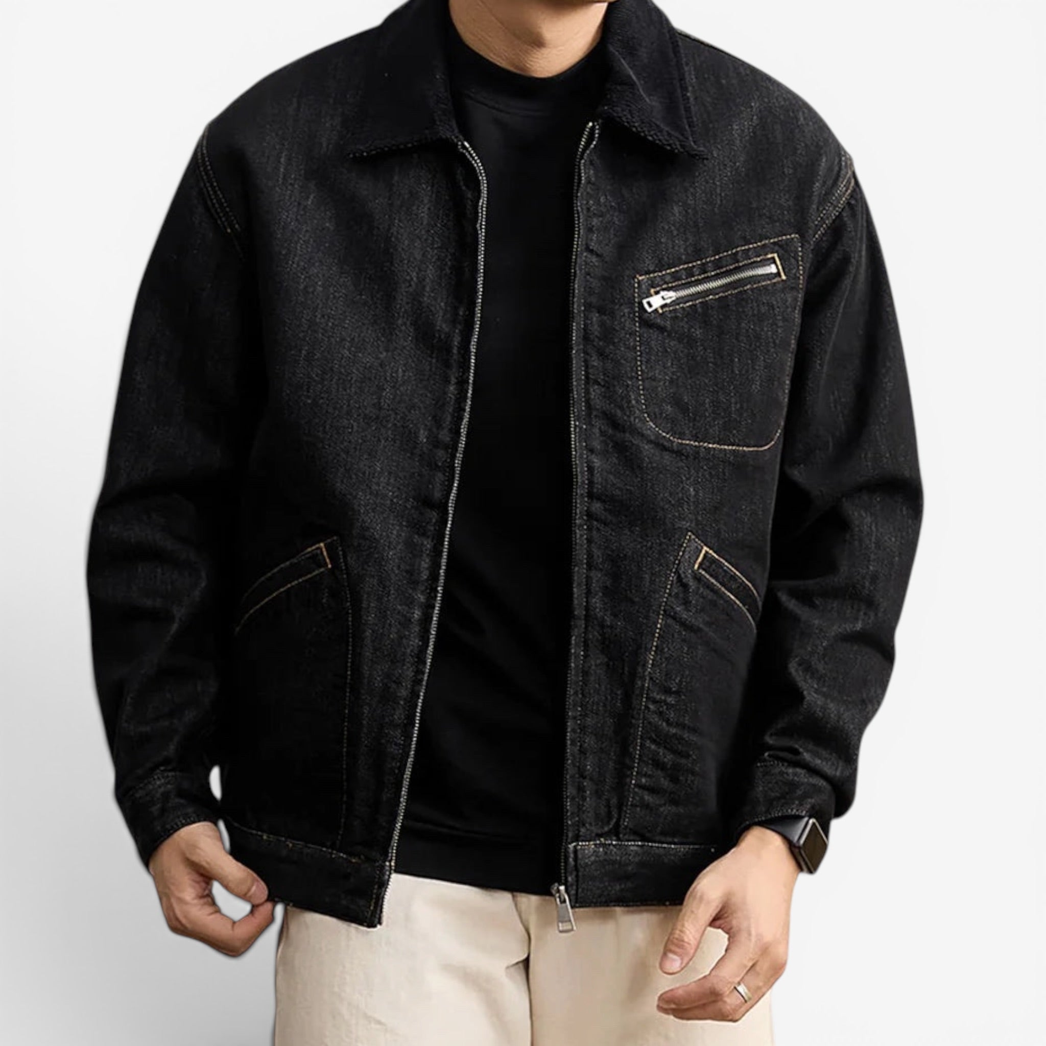 Black heavy utility jacket for everyday industrial style