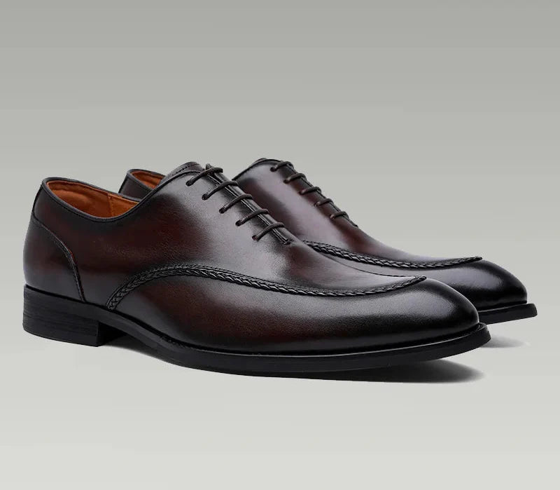 Classic formal wedding shoes in dark brown leather, perfect for a professional and sophisticated look.