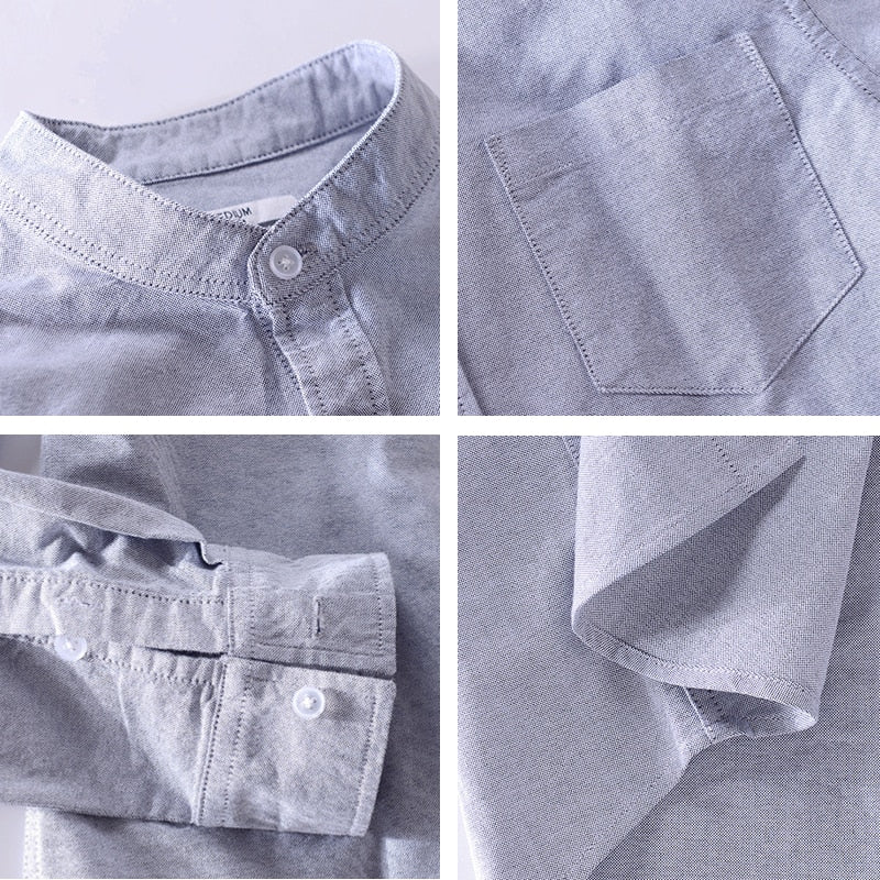 details of gray smart casual shirt made of pure cotton for men