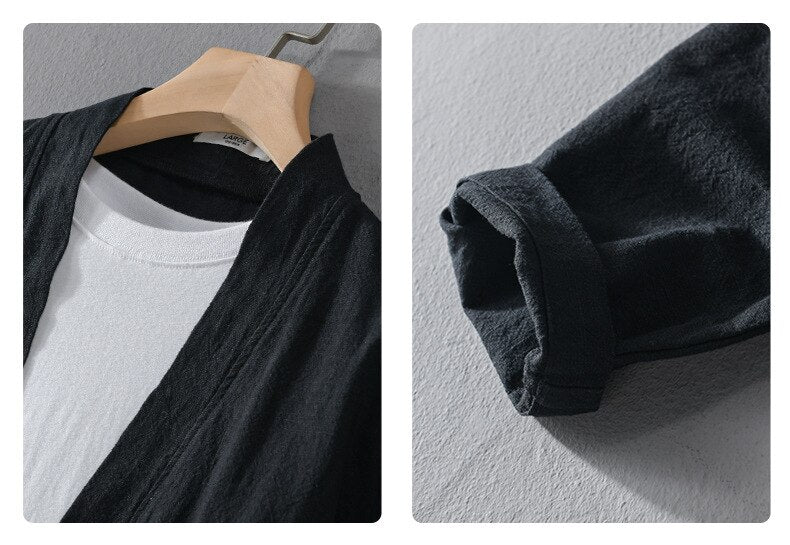black details shirt long sleeve made of ramie and cotton for men