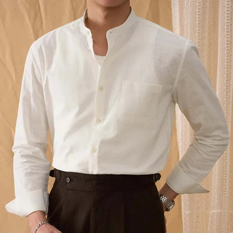 Antonios cotton-linen long sleeve shirt for men, breathable and durable fabric.