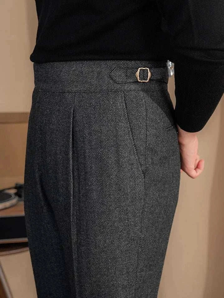 Antonios vintage wool herringbone pants in smart casual style.