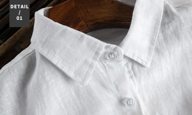 details of white casual shirt long sleeve for men made of cotton with T letter print