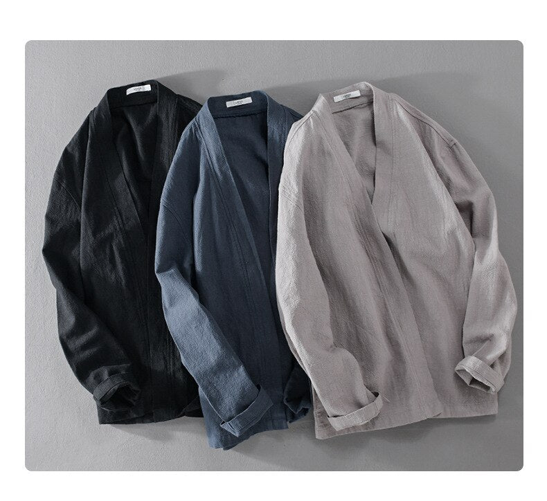 3 colors all shirt long sleeve made of ramie and cotton for men