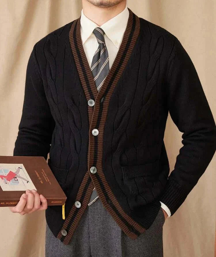 Antonios twisted knit cardigan in Italian vintage style, men's wool cardigan.