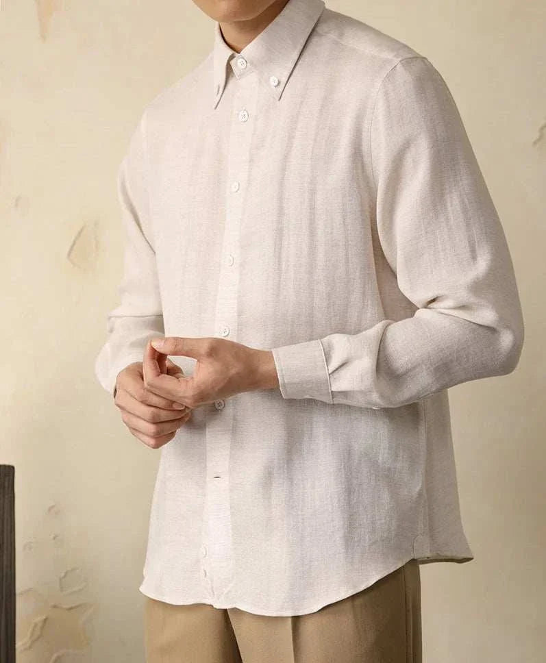 Antonios one-piece collar cotton shirt for men in beige, showcasing elegant style and comfort.