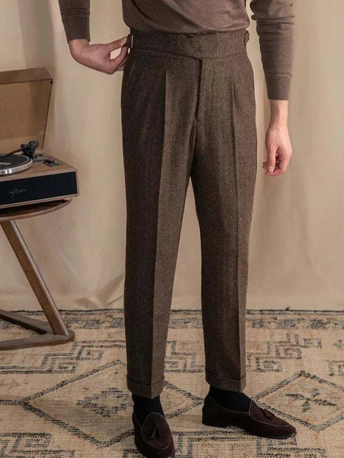 Antonios vintage wool herringbone pants in smart casual style.