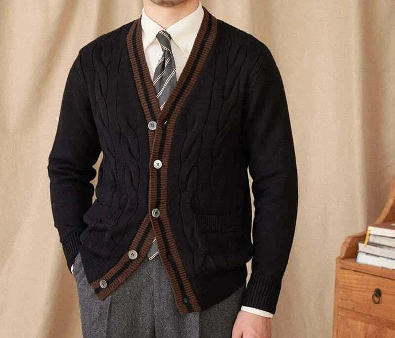 Antonios twisted knit cardigan in vintage Italian style worn by a man.
