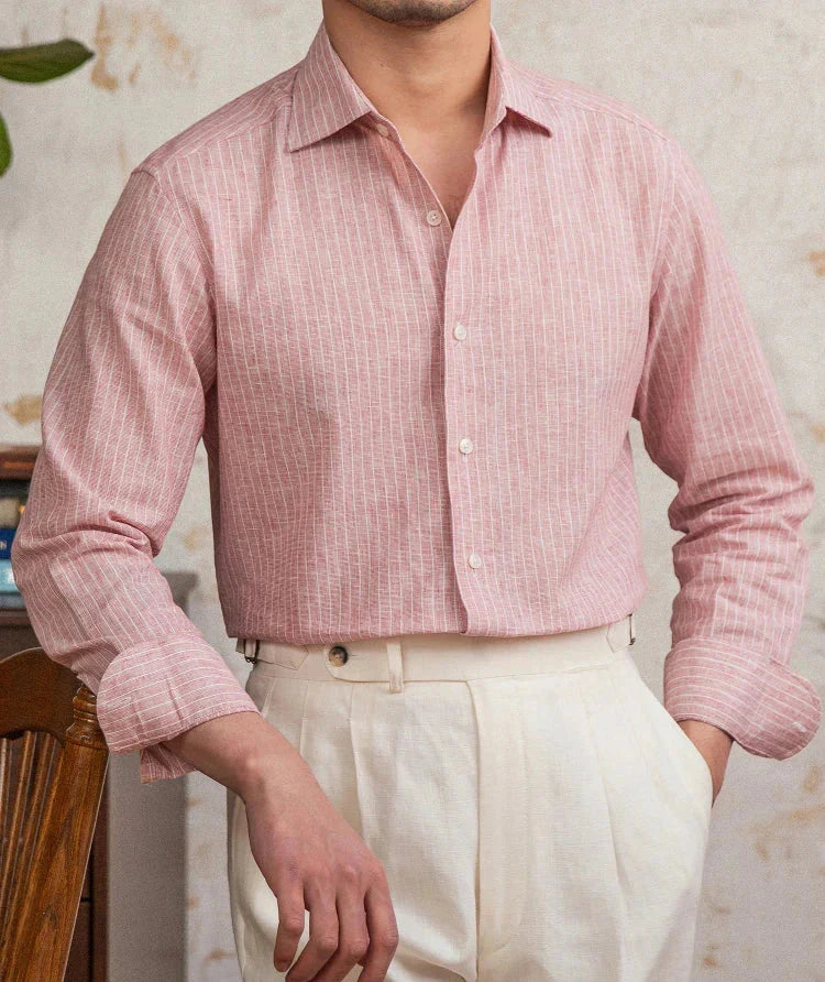 Old money striped linen shirt in a classic, sophisticated design, perfect for professional settings.