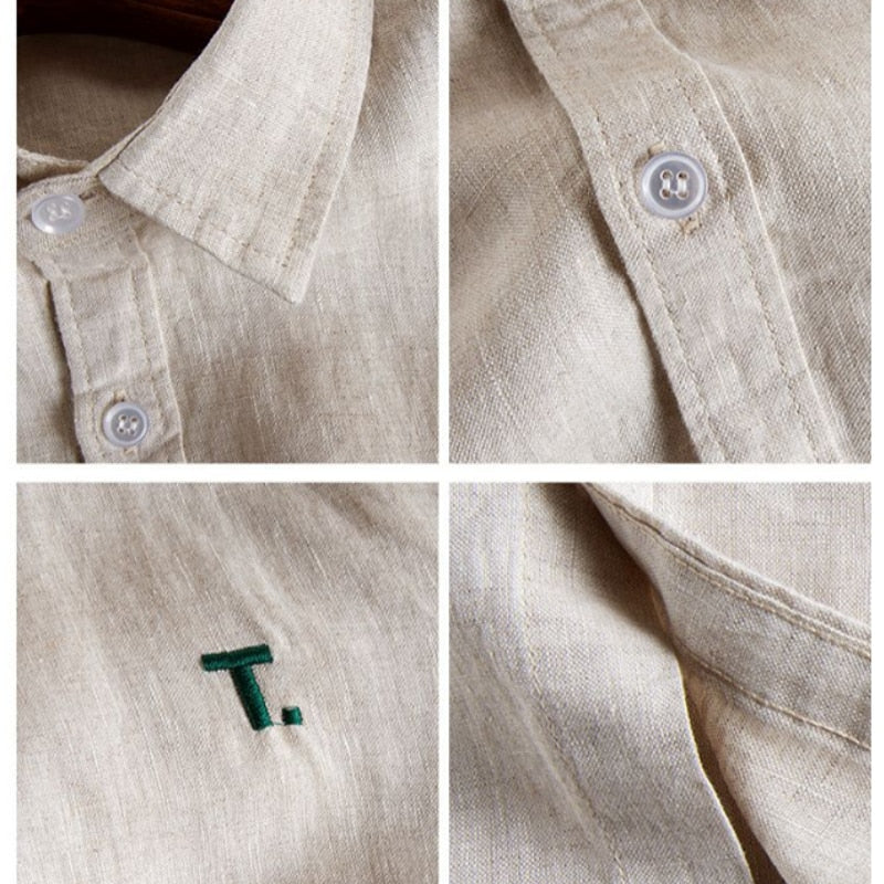 details of khaki casual shirt long sleeve for men made of cotton with T letter print