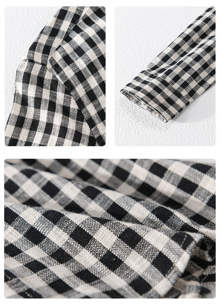 black detaisl 3 shirt with plaid pattern for men made of cotton and linen