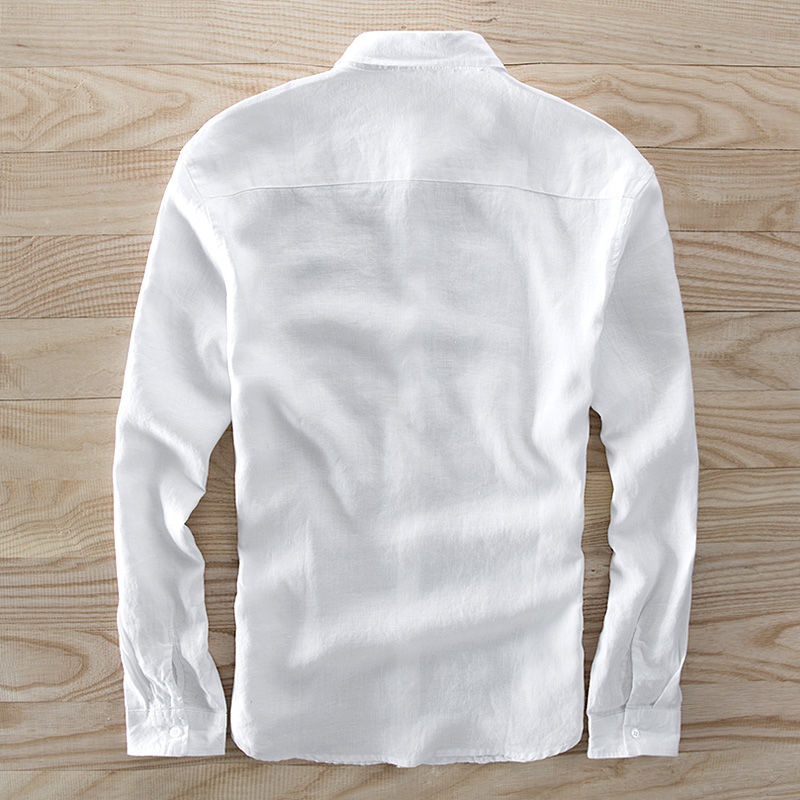 white back casual shirt long sleeve for men made of cotton with T letter print