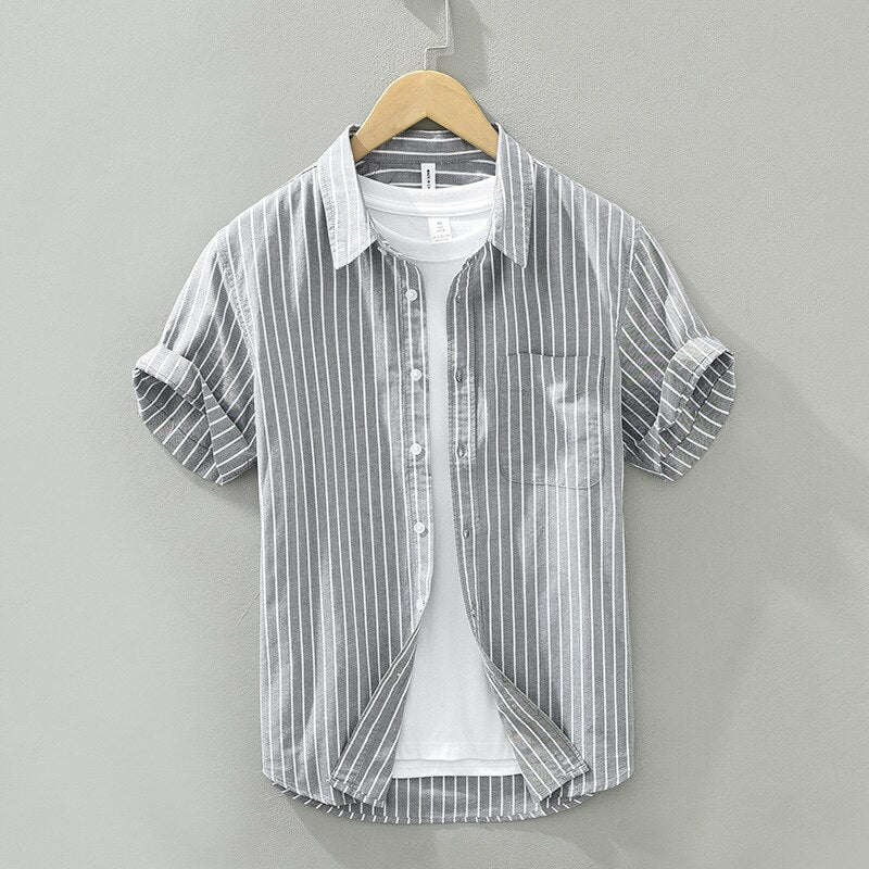 grey shirt for men with striped pattern for summer outfit