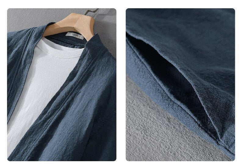 blue details shirt long sleeve made of ramie and cotton for men