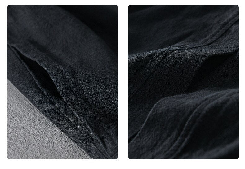 details of black shirt long sleeve made of ramie and cotton for men