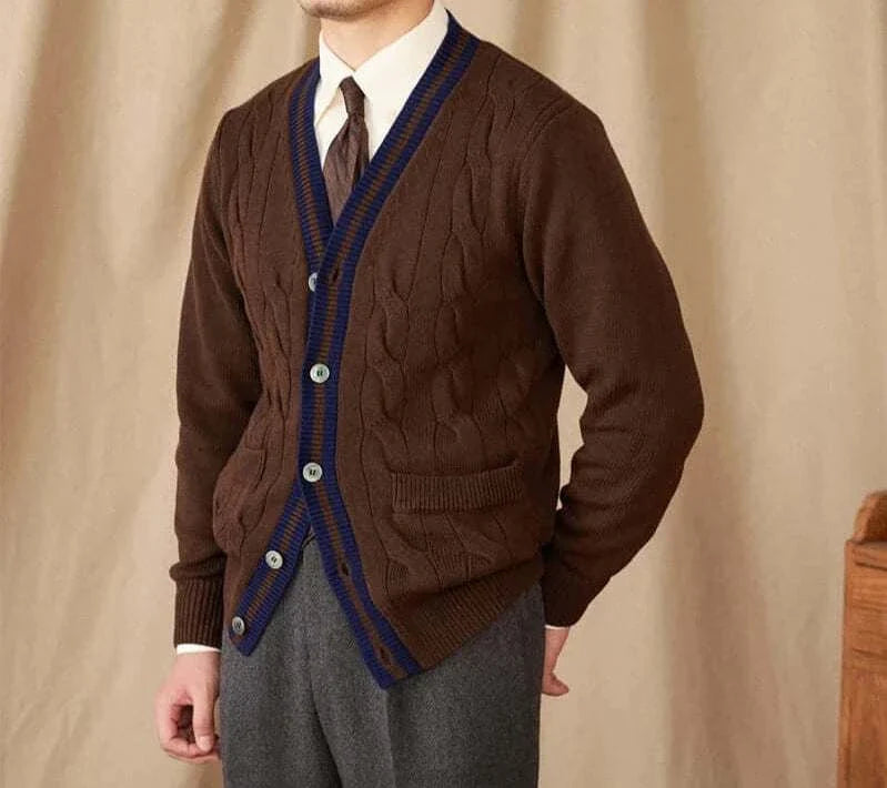 Antonios twisted knit cardigan in brown, vintage Italian style.