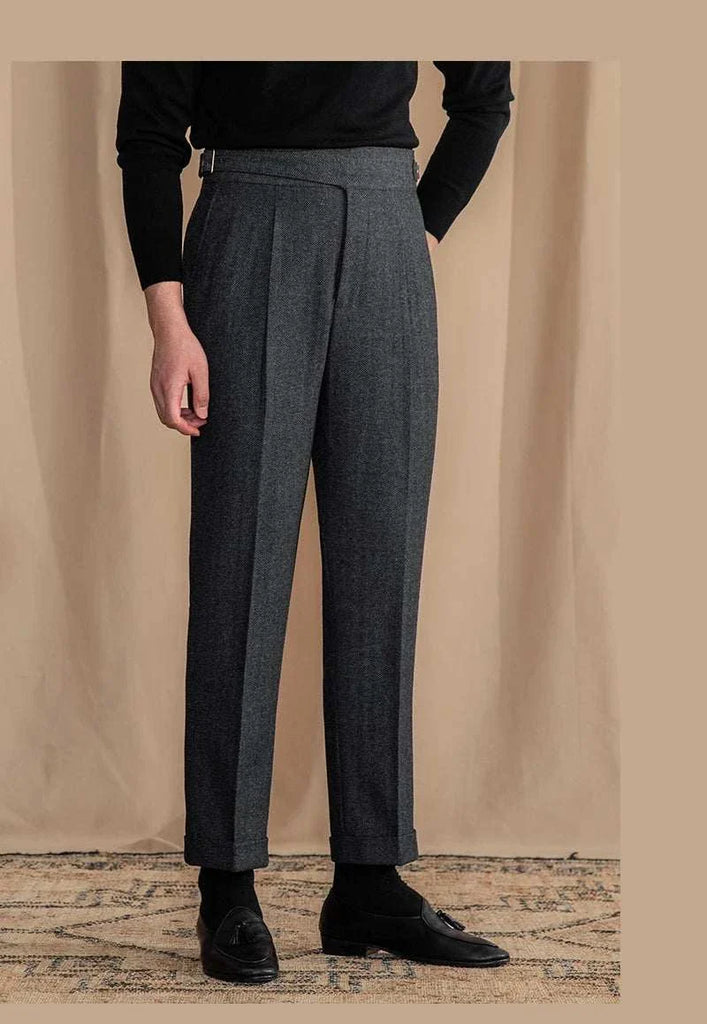 Antonios vintage wool herringbone pants in smart casual style.