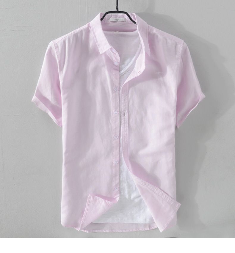 pink short sleeve shirt for men made of linen and cotton blend for smart casual outfit 
