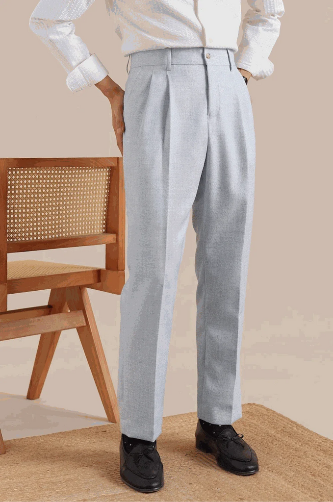 Antonios classic business pants in gray with a British tailored fit, smart casual style.