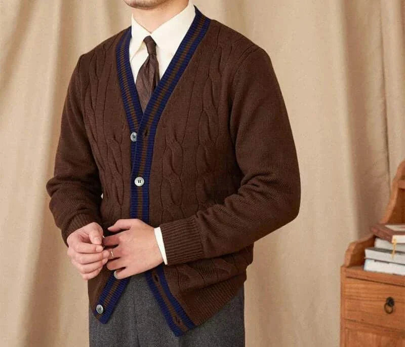 Antonios twisted knit cardigan in vintage Italian style, men's wool sweater.