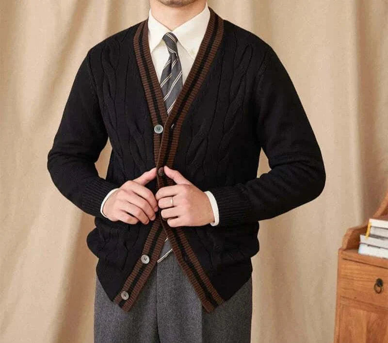 Antonios twisted knit cardigan in Italian vintage style, men's wool cardigan.