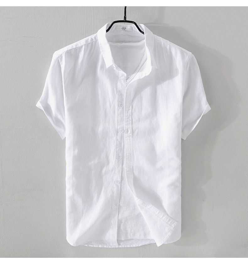 white pure short sleeve shirt for men made of linen and cotton blend for smart casual outfit 