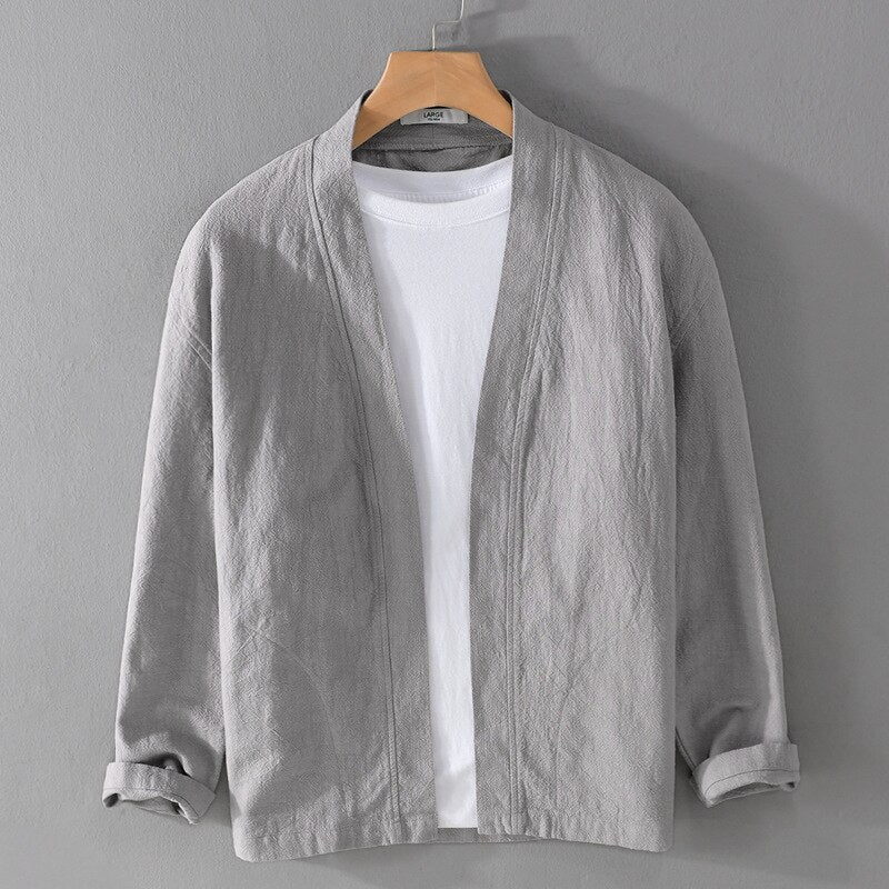 grey shirt long sleeve made of ramie and cotton for men