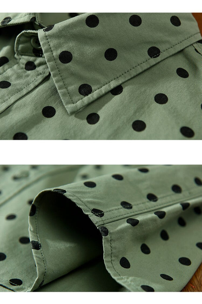 green details long sleeve shirt with black dot pattern design for summer outfit for men