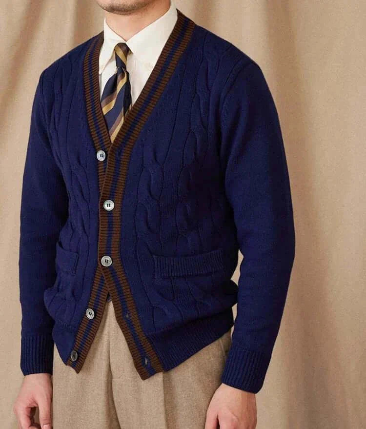 Antonios twisted knit cardigan in vintage Italian style, perfect for men seeking comfort and elegance.