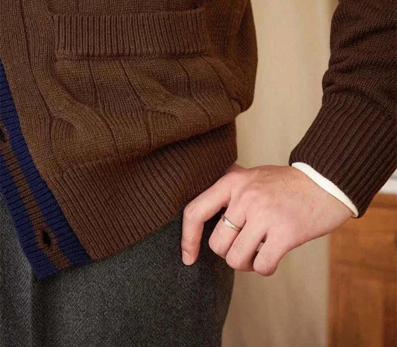 Antonios twisted knit cardigan in brown wool, Italian vintage style.