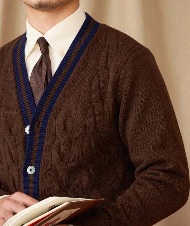 Antonios twisted knit cardigan in Italian vintage style for men.