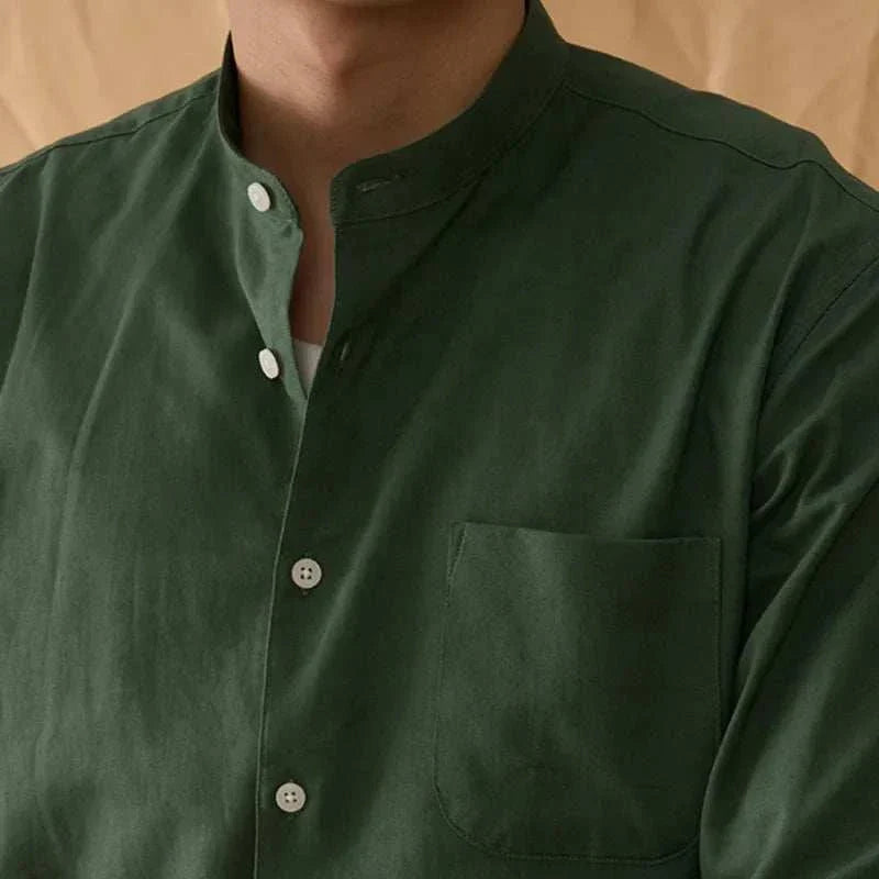 Antonios cotton-linen long sleeve shirt for men, stylish green, breathable fabric.