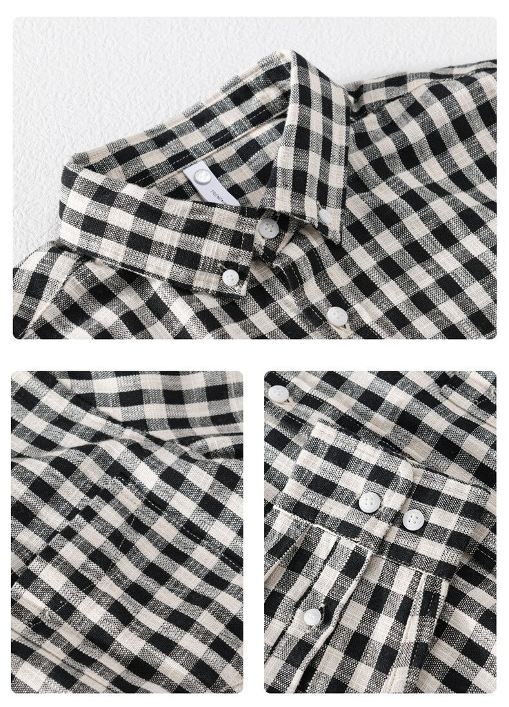 black details 2 shirt with plaid pattern for men made of cotton and linen
